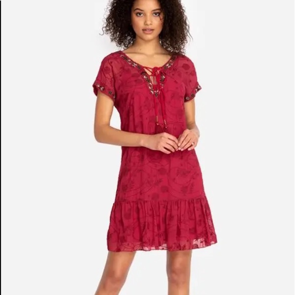 NWT JADE by Johnny Was Jac Lace Up Mini Dress Berry with Cami